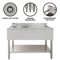Lavello per ristorazione in acciaio inox per cucina commerciale a vasca singola con Drenaggio a destra