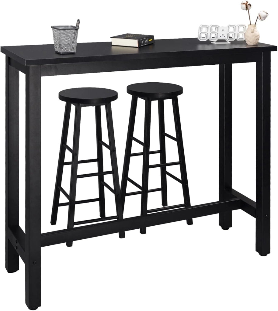 Tavolo Alto con 2 Sgabelli, Set Pranzo per Cucina, Sala da Pranzo, Isola da Cucina, Sgabelli Rotondi, Struttura in Metallo, Design Industriale, Bianco