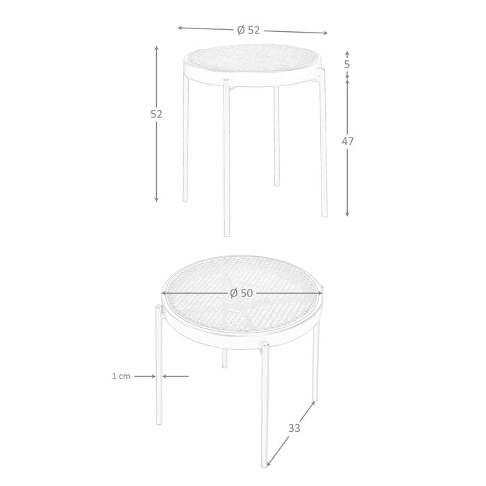 Tavolo angolare rotondo in rattan, legno nero e acciaio nero