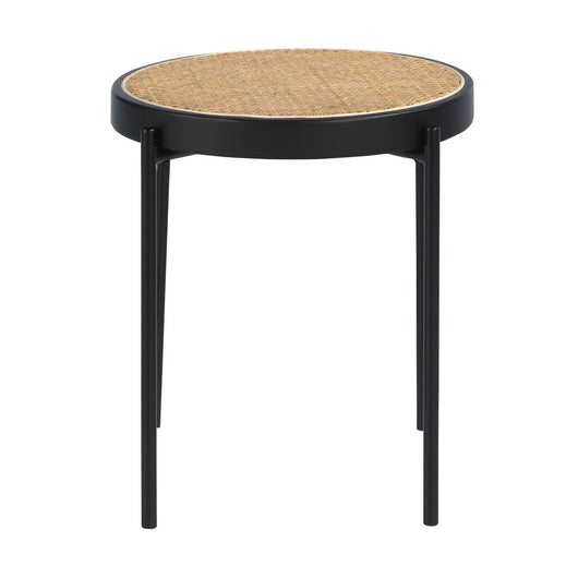 Tavolo angolare rotondo in rattan, legno nero e acciaio nero