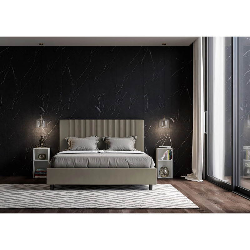 Letto imbottito Matrimoniale 160x200 cm Goya - Similpelle,Senza rete,Cappuccino