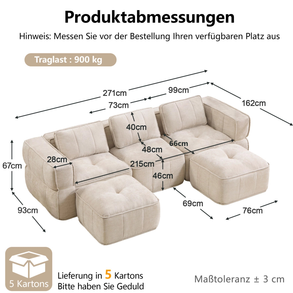 Divano modulare senza struttura in poliestere beige; seduta profonda