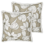Set di 2 cuscini in cotone bianco e verde con motivo floreale e frange 45 x 45 cm con imbottitura stile boho