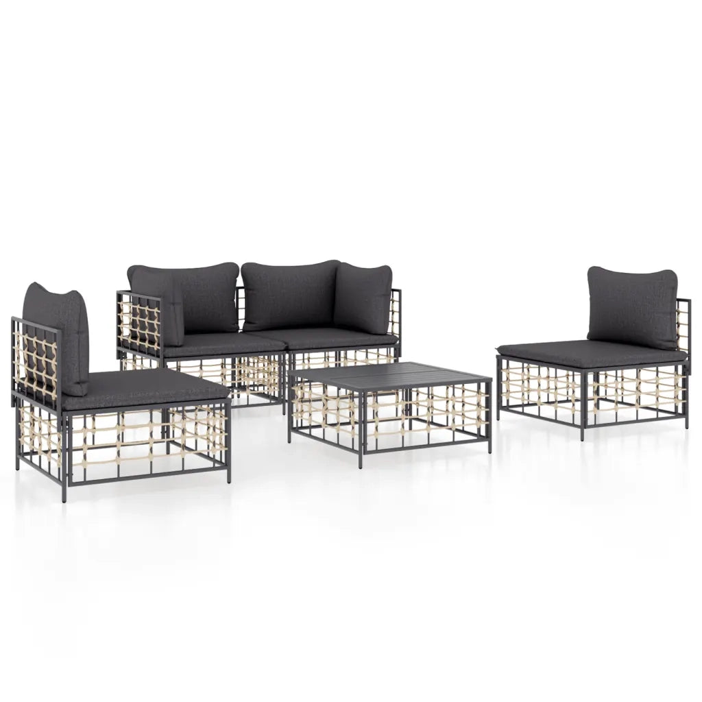 Set Divani da Giardino 5 pz | Set Salotto da Giardino con Cuscini Antracite in Polyrattan