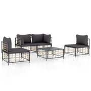 Set Divani da Giardino 5 pz | Set Salotto da Giardino con Cuscini Antracite in Polyrattan