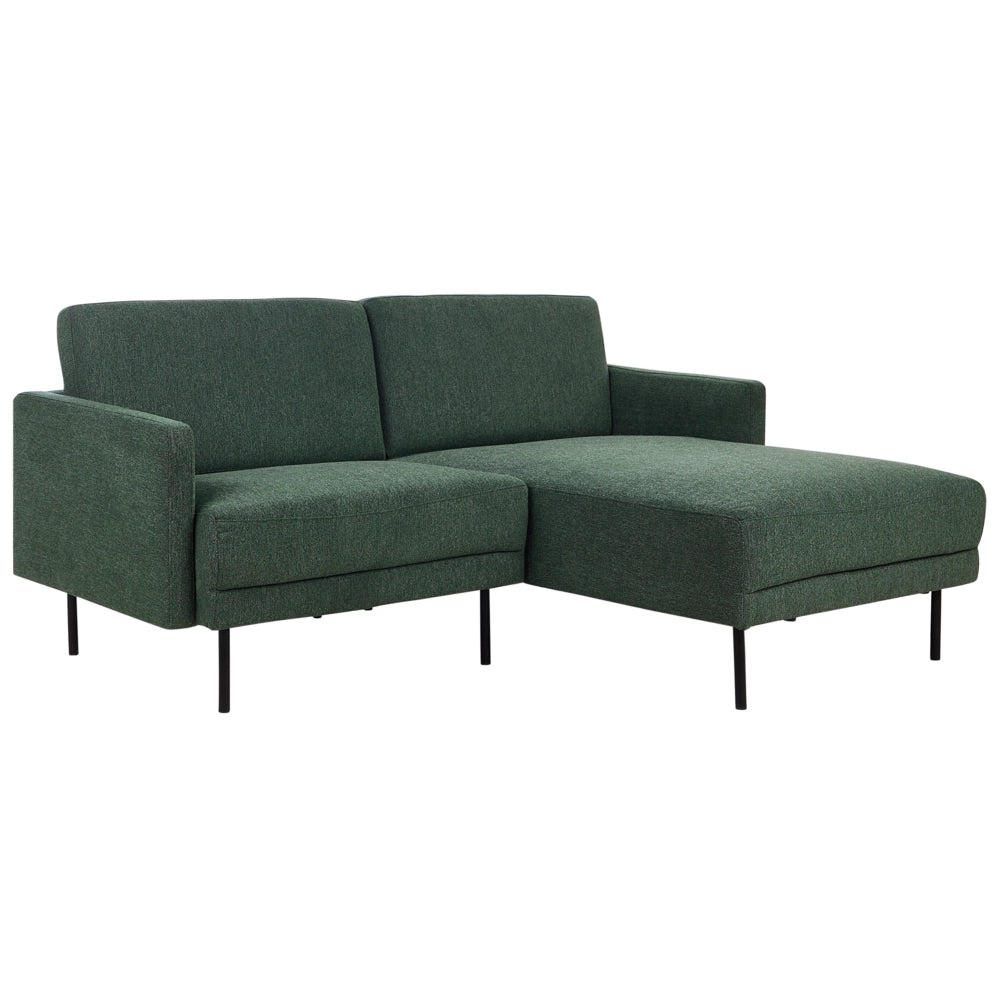 Divano angolare sinistro in poliestere verde scuro 192 x 155 Divano a 2 posti imbottito con gambe in metallo, tessuto e schienale imbottito, moderno e minimalista