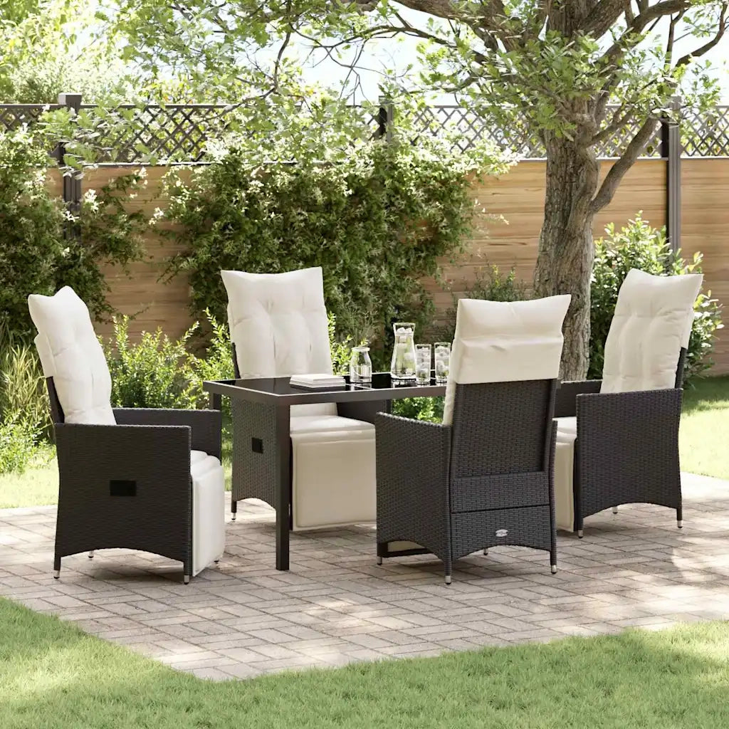 Set da Pranzo per Giardino con cuscino 5 pcs Nero polyrattan