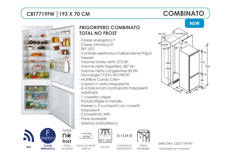 Candy Fresco CBT7719FW Da incasso 364 L Bianco