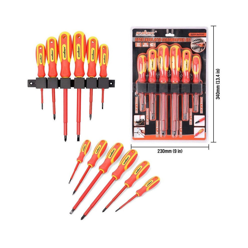 Trade Shop - Set 6 Cacciaviti Cacciavite Croce E Taglio Isolanti Con Punte Magnetiche -