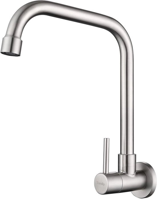 Kraan per acqua fredda da parete, acqua fredda da parete con rotazione 360°, maniglia per acqua fredda in acciaio inossidabile, materiale: acciaio inossidabile