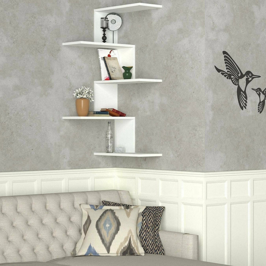 Mensola Beatriz, Scaffale, Ripiano a muro, Scaffalatura multiuso, 52x30h109 cm, Bianco