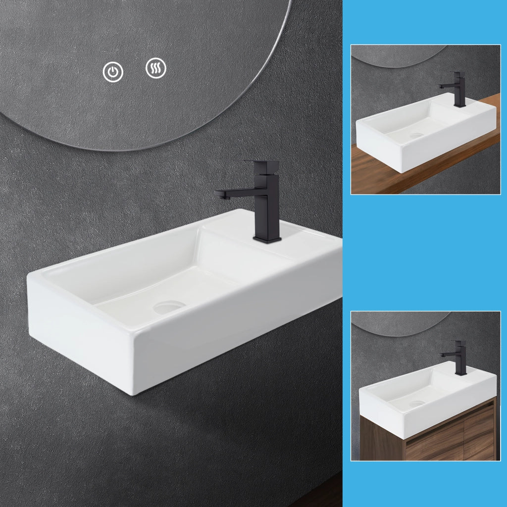 ZMH Lavabo da appoggio rettangolare in ceramica 40x22x10cm bianco lucido