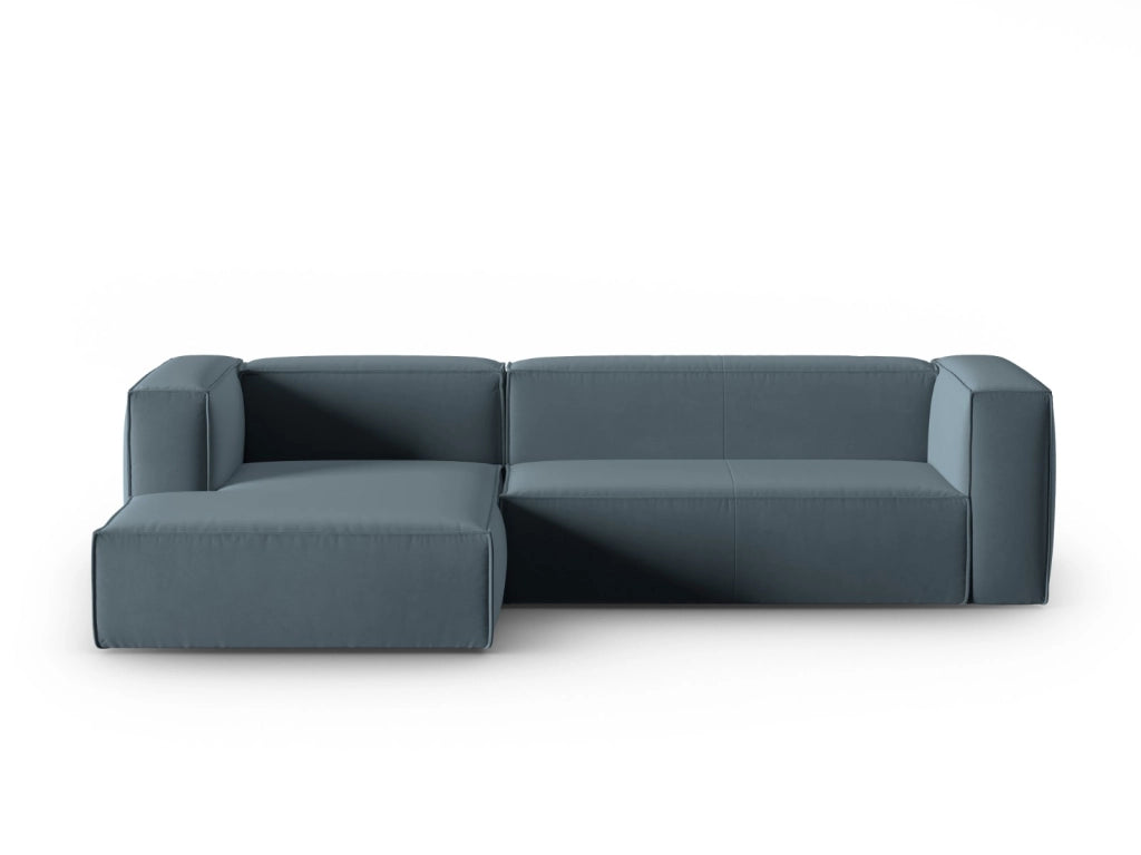 Cosmopolitan Design - Divano angolare sinistro "Mackay" 4 posti in velluto blu pastello 
