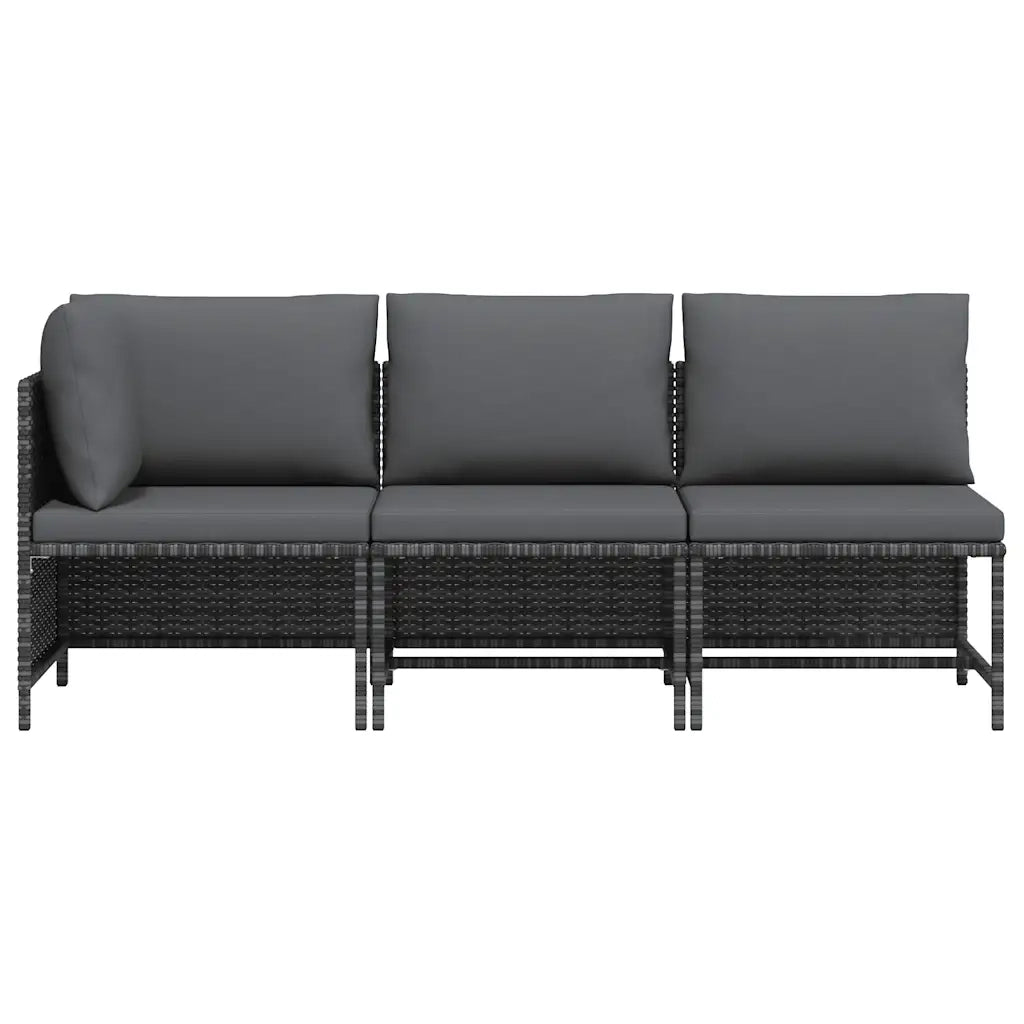 Set Divani da Giardino 3 pz con Cuscini in Polyrattan Grigio 313505