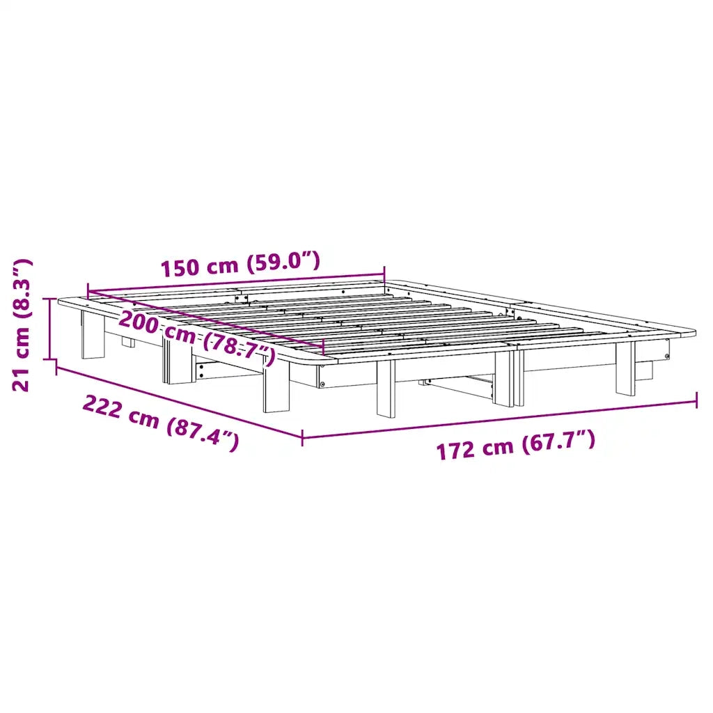 Letto senza Materasso-Struttura Letto Bianco 150x200 cm Legno Massello di Pino 803702
