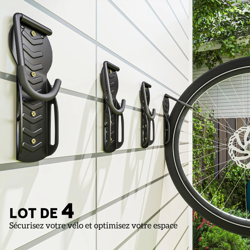 Supporto per bici da parete ¨C zephmum ¨C 4 pezzi, nero, 25.5x10.5x4 cm