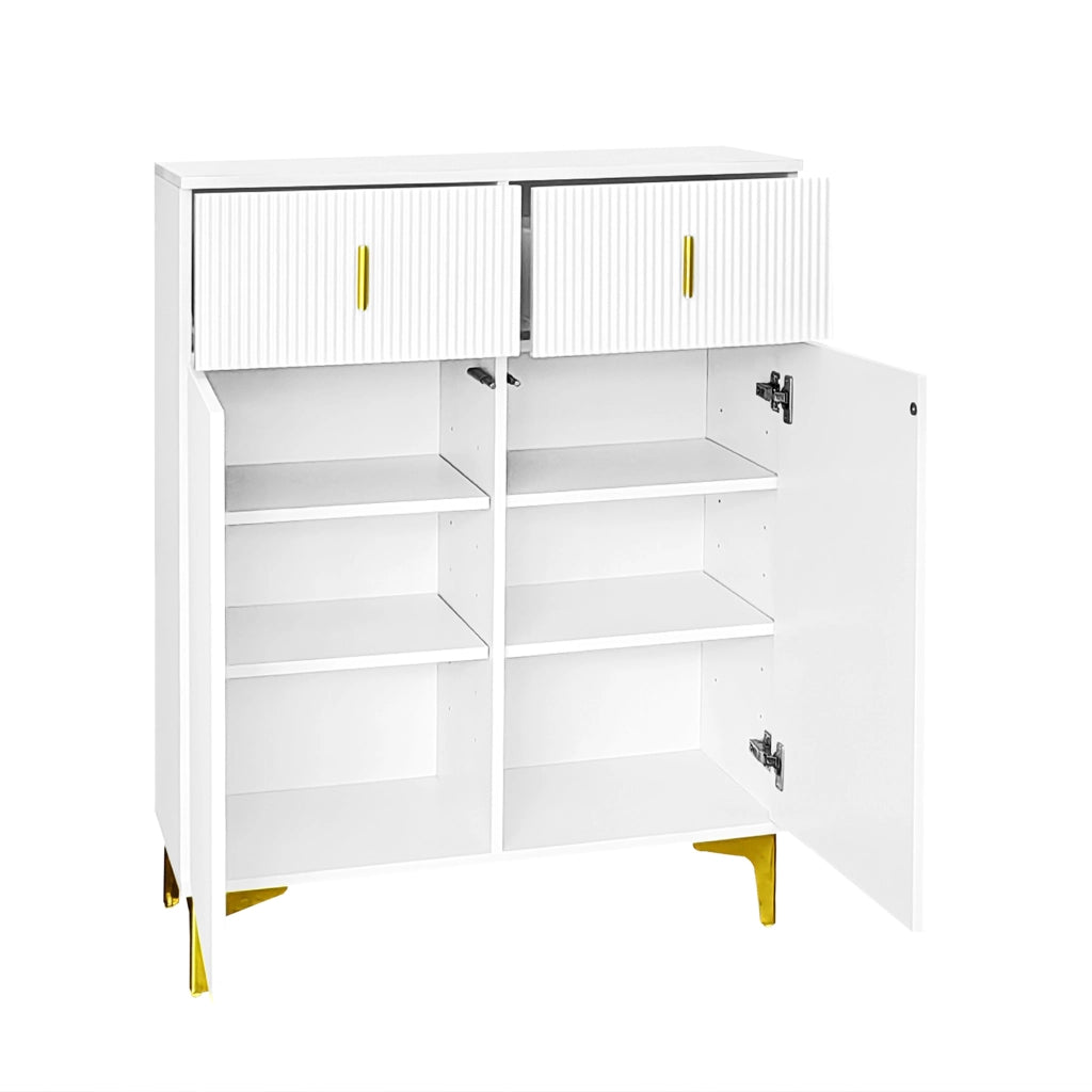 Credenza con 2 Ante e 2 Cassetti; Ripiani Regolabili; Push-to-open; Stile Elegante; in Pannello Di Particelle; Bianco; 83×35×101 cm