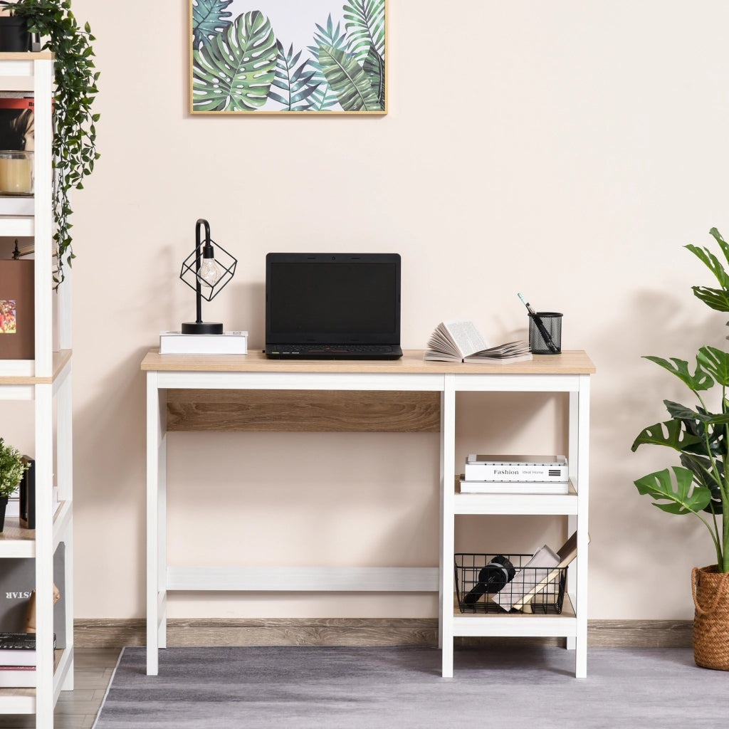 Scrivania Computer con 2 Ripiani ¨C Zephmum ¨C MDF Rovere Bianco 110x48x76 cm