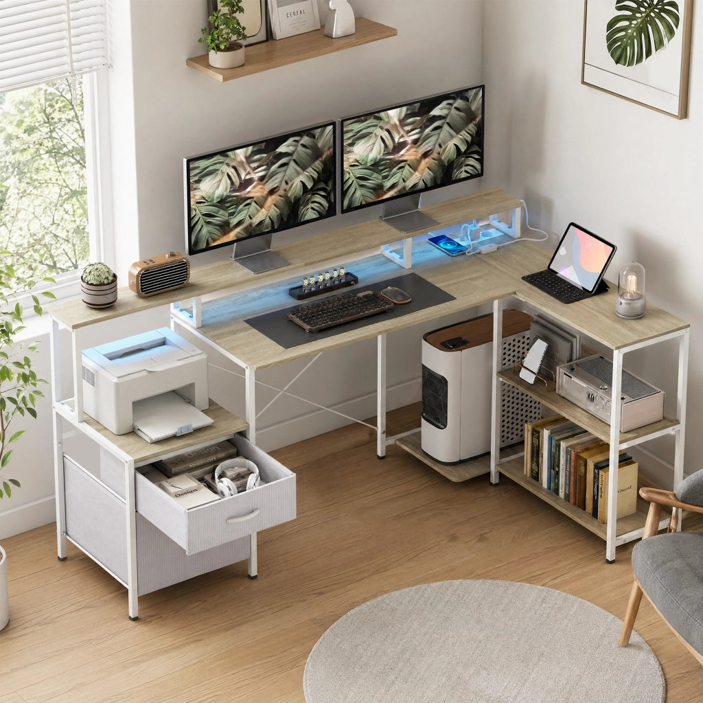 Scrivania Angolare con LED RGB ¨C Zephmum ¨C Bianco 172x100 cm