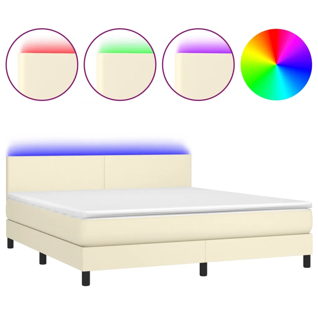 Giroletto a Molle con Materasso e LED Crema 160x200 cm 3134113