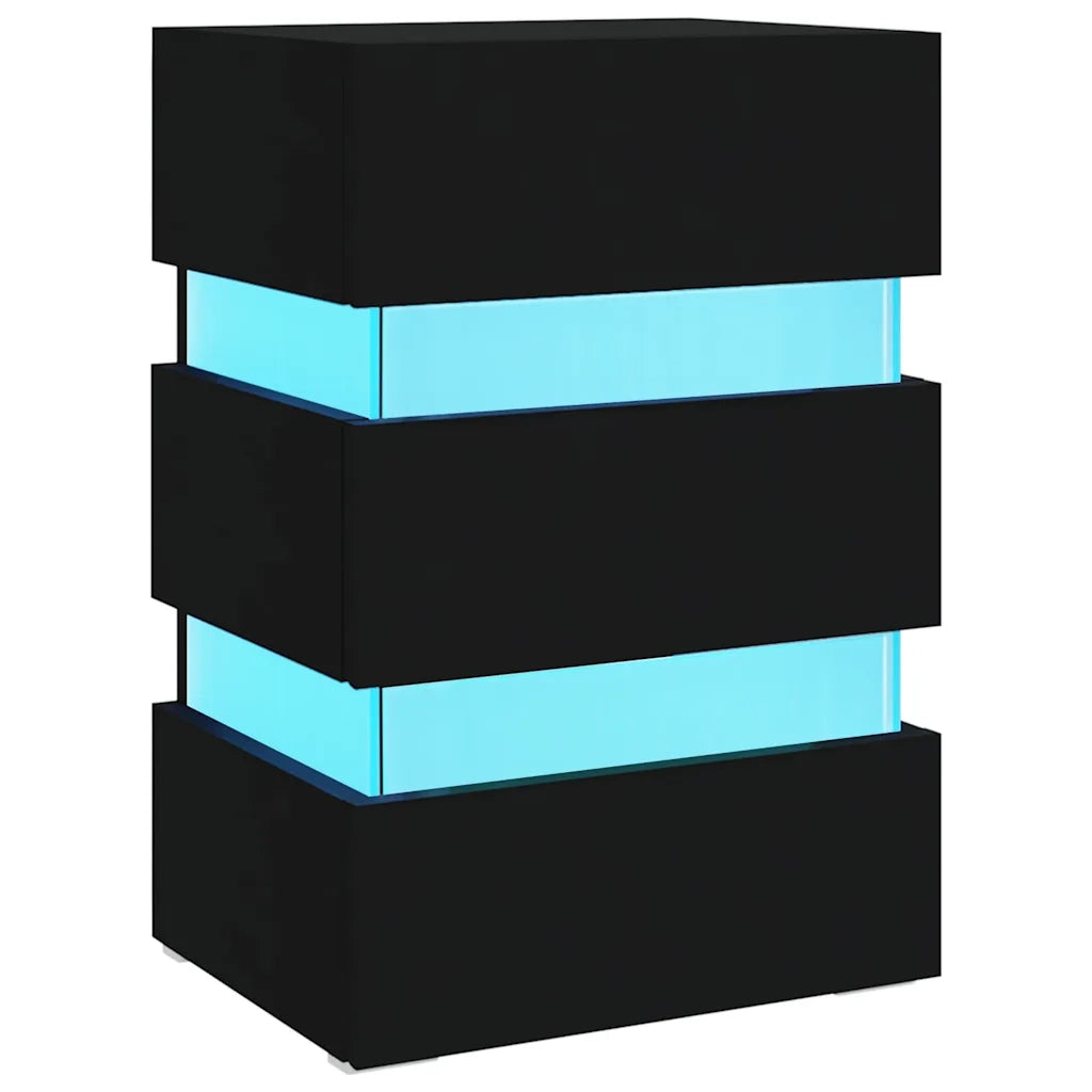 Comodino con Luci LED-Tavolino da notte Nero 45x35x67 cm in Legno Multistrato