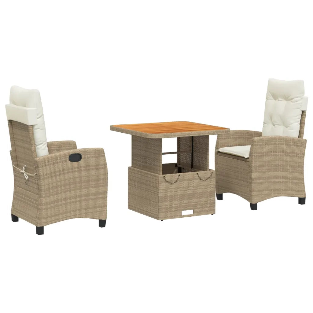 Set da Pranzo da Giardino 3 pz con Cuscini Beige in Polyrattancod mxl 113344