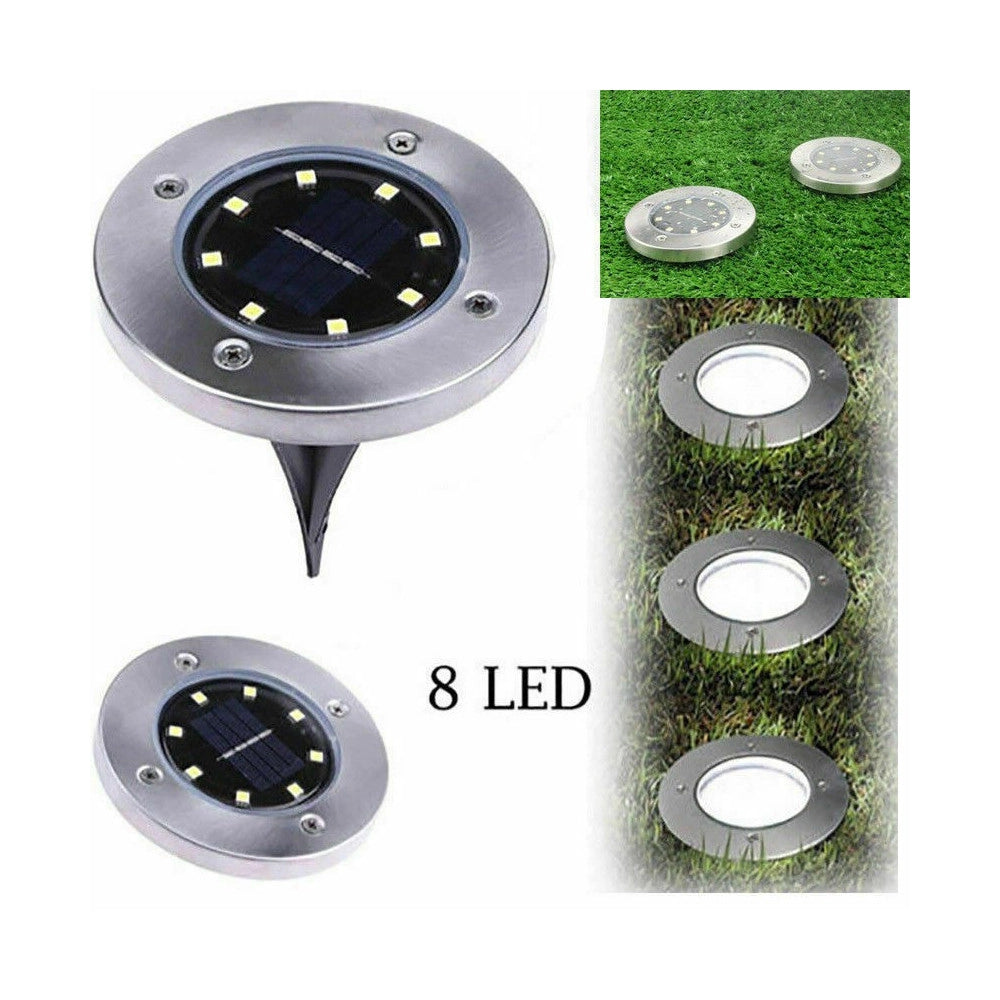Trade Shop - 4 Faro Lampada Led Solare Da Esterno Giardino Faretto 8 Led Picchetto Segnapassi -