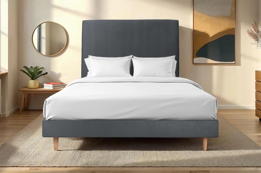 Letto 135x190 cm con testiera imbottita - Tessuto velluto