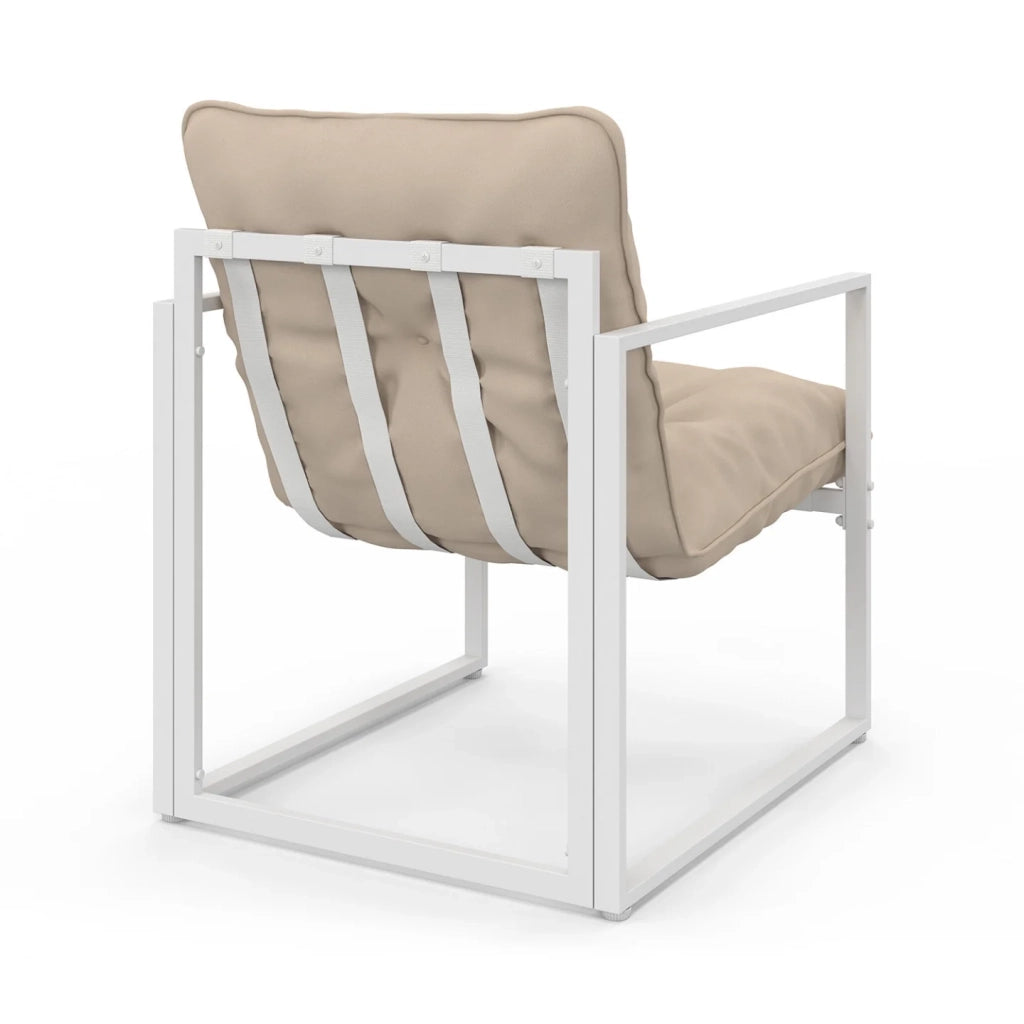 IDMarket - NAIROBI Set di mobili da giardino bassi a 6 posti in acciaio bianco con cuscini beige