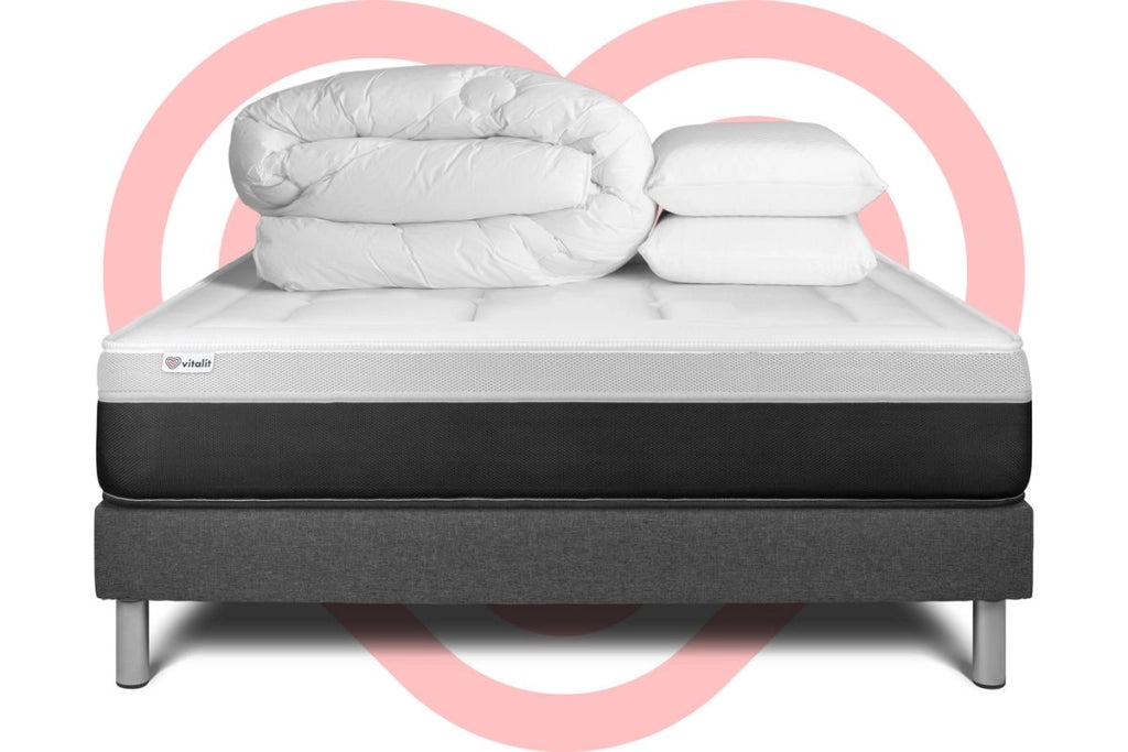 Pacchetto letto completo - Materasso 180x200cm + Box spring con doghe (kit) + 2 cuscini + piumone - Vital Form