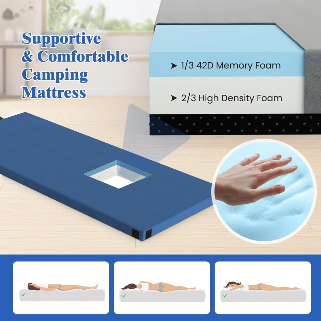 Materasso pieghevole per 1/2 persone, materasso da campeggio portatile in memory foam, morbido e confortevole, superficie impermeabile, per campeggio, auto, viaggi
