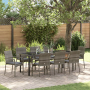 Set da Pranzo da Giardino 9 Pezzi con Cuscini Grigio Rattan Sintetico