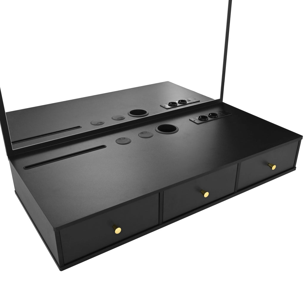 Toeletta con specchio e 3 cassetti 100x45x105 cm in pannello truciolare nero con prese integrate