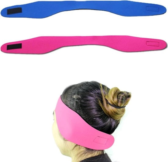 Set di 2 fascette per capelli per bambini, fascette in neoprene blu e rosa, regolabili con chiusura a clip per surf, immersioni, yoga e bicicletta.