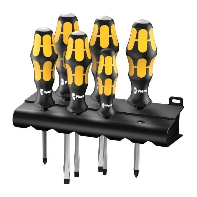 Wera 05018282001 932-6 Kraftform Set Cacciavite 6 Pezzi con Impugnatura Ergonomica Lama Esagonale Continua e Punta Black Point colore Nero Giallo