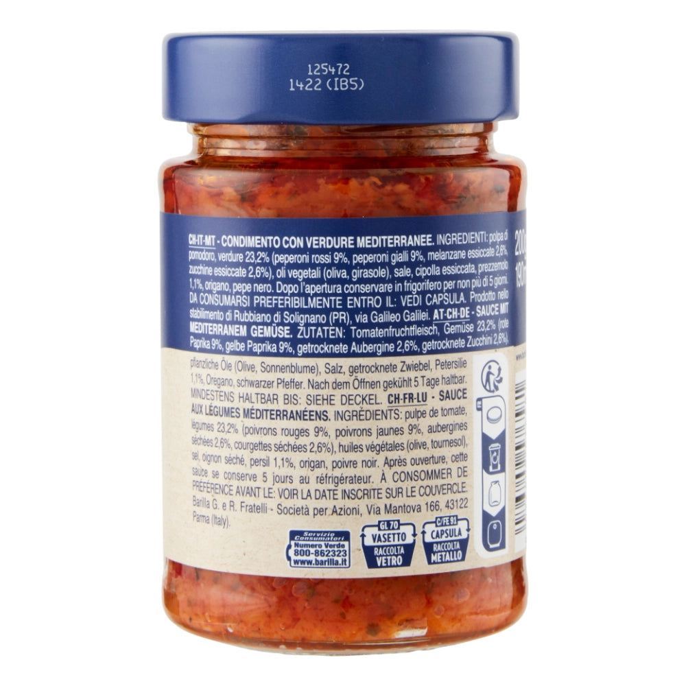 Barilla pesto rustico verdure mediterranee 3 vasetti di vetro da 200 grammi
