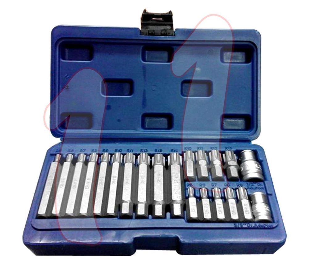 SET CASSETTA ATTREZZI CHIAVI A BUSSOLA TORX MASCHIO LUNGO RIBE 22 PEZZI