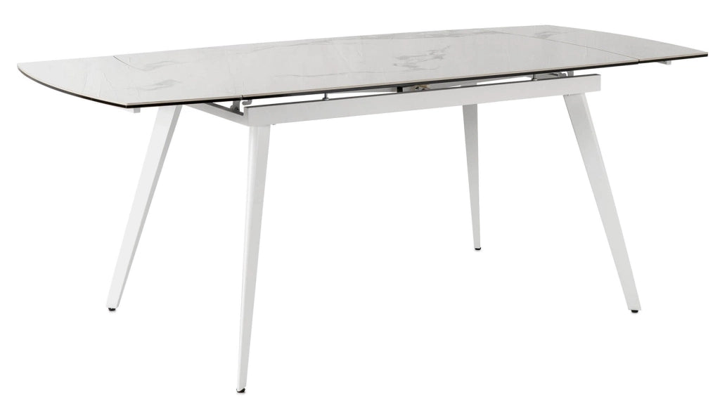 Tavolo Allungabile 140/170/200x90x76 cm in Metallo con Top in Ceramica su Vetro Bianco