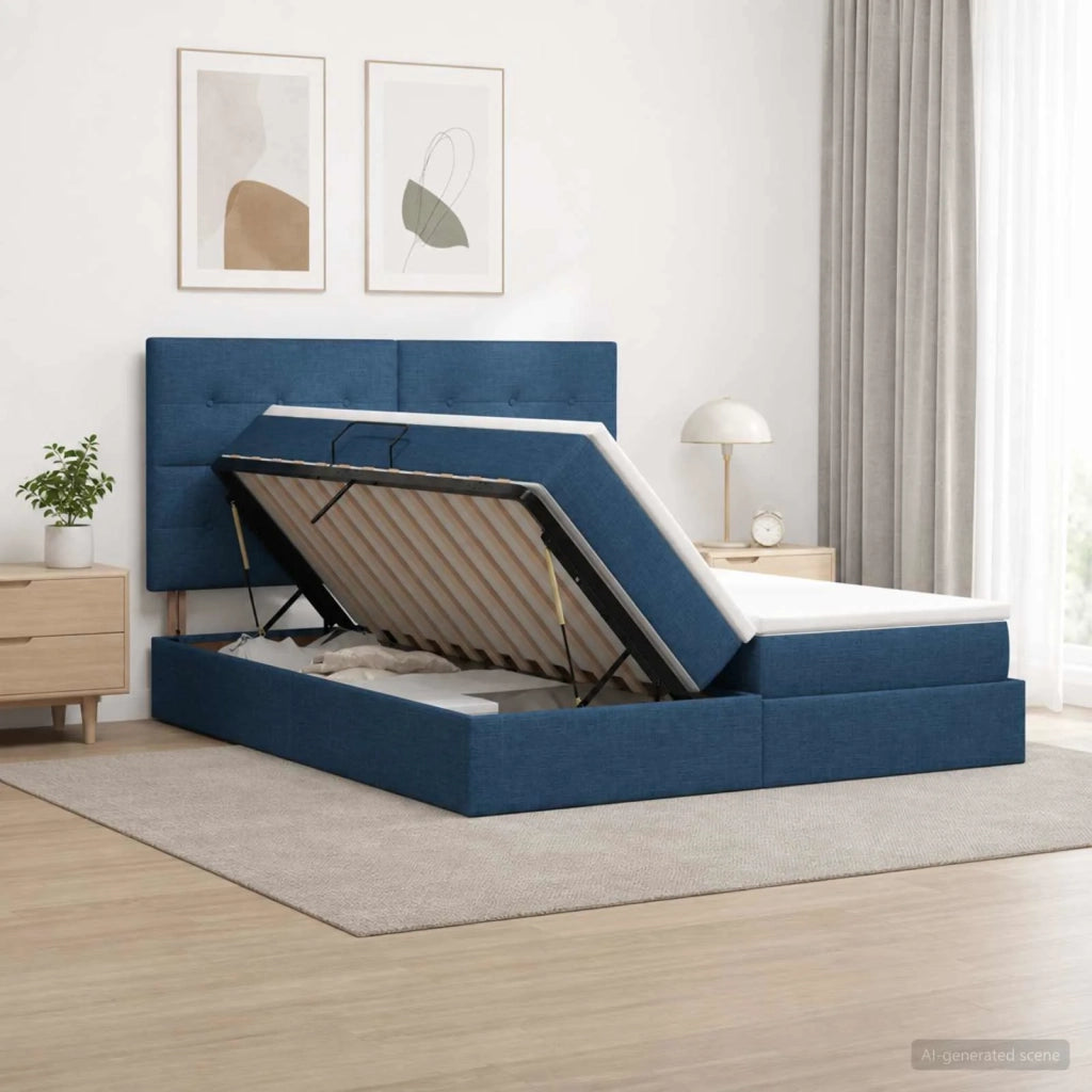 Letto con contenitore LED e materasso Blu 180 x 200 cm Tessuto 3460235