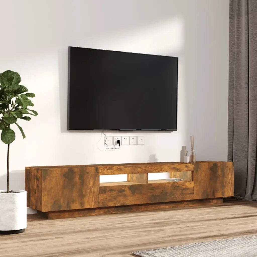 Set Mobili TV 2pz con Luci LED Rovere Fumo in Legno Multistrato 3120170