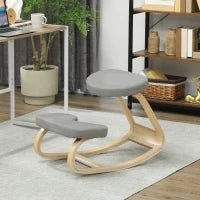 Sedia Inginocchiatoio con Movimento a Dondolo, in Tessuto e Legno di Betulla, 50x73x55 cm, Grigio