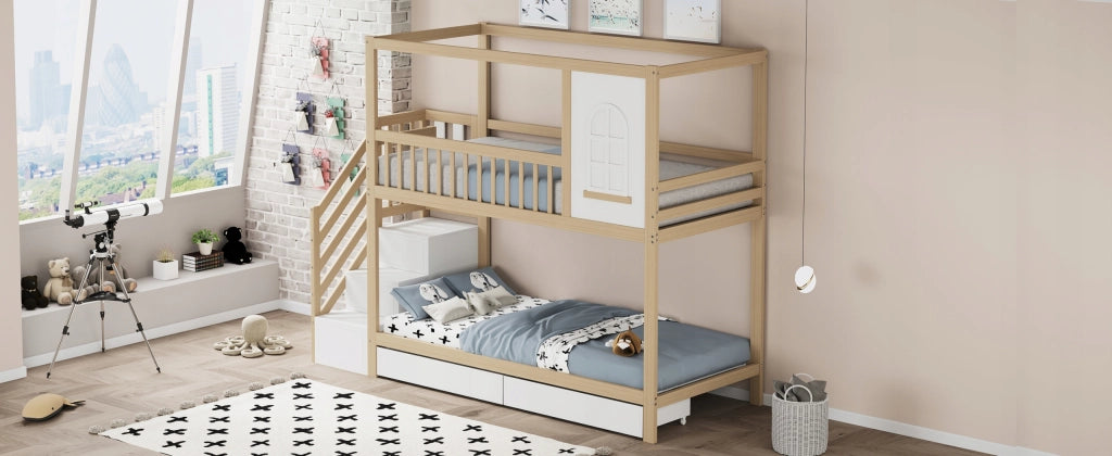 Letto a castello in legno con cassetti e scala - Xylo - 90x200