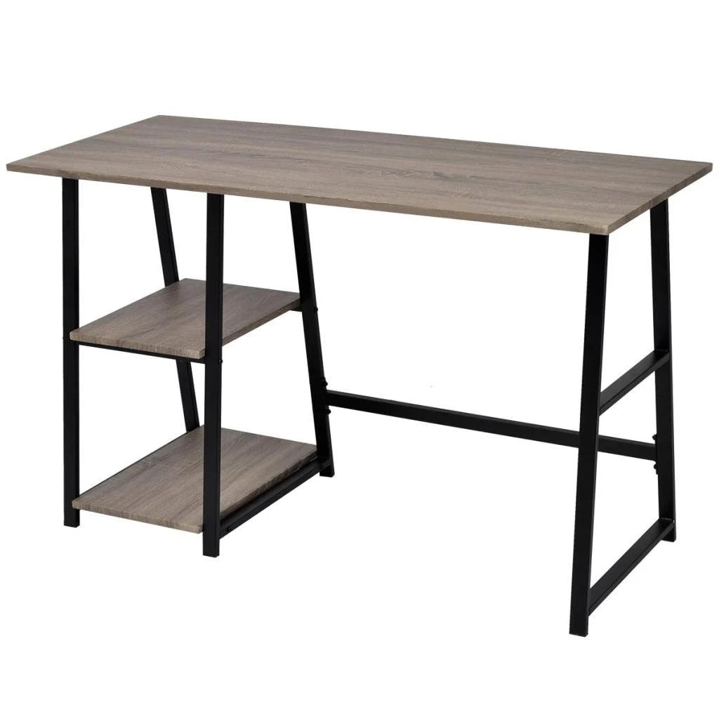 Scrivania/mobile da lavoro per computer con 2 ripiani grigio e rovere 0502078
