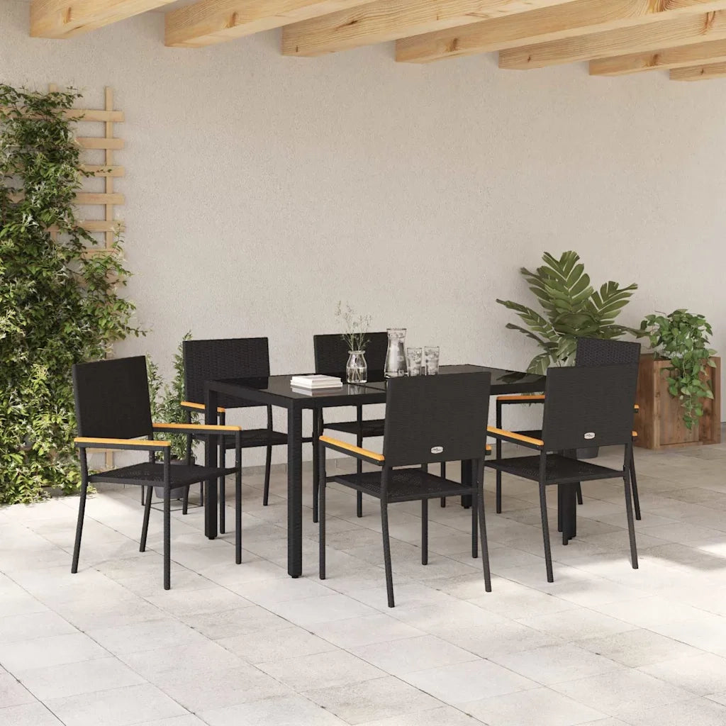 Set da Pranzo per Giardino 7 pcs Nero polyrattan 3365396