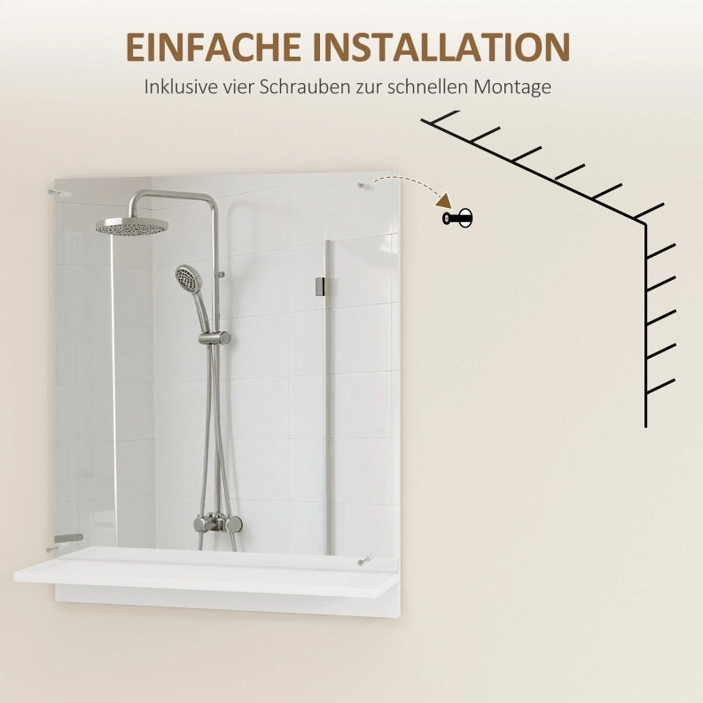 Specchio da parete bagno con ripiano bianco 50 x 60 cm