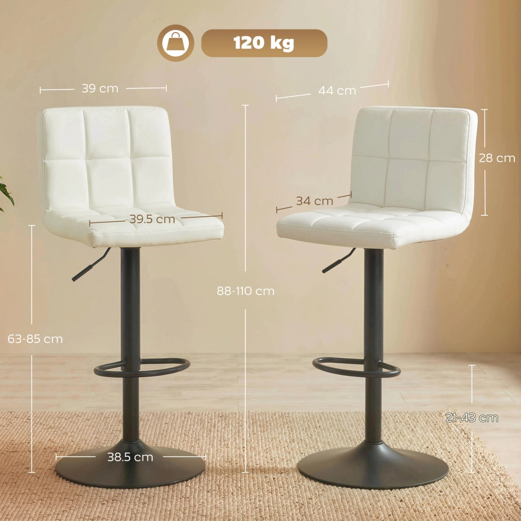 Sgabelli da Bar Regolabili ¨C zephmum ¨C Pelle Crema e Acciaio 39.5x44x88-110 cm