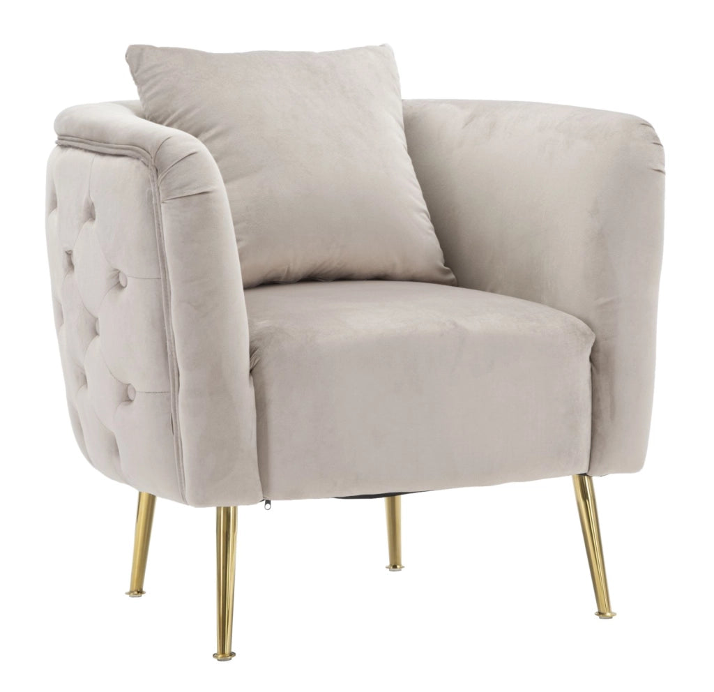 Poltrona in tessuto grigia con gambe dorate cm 76x74x71