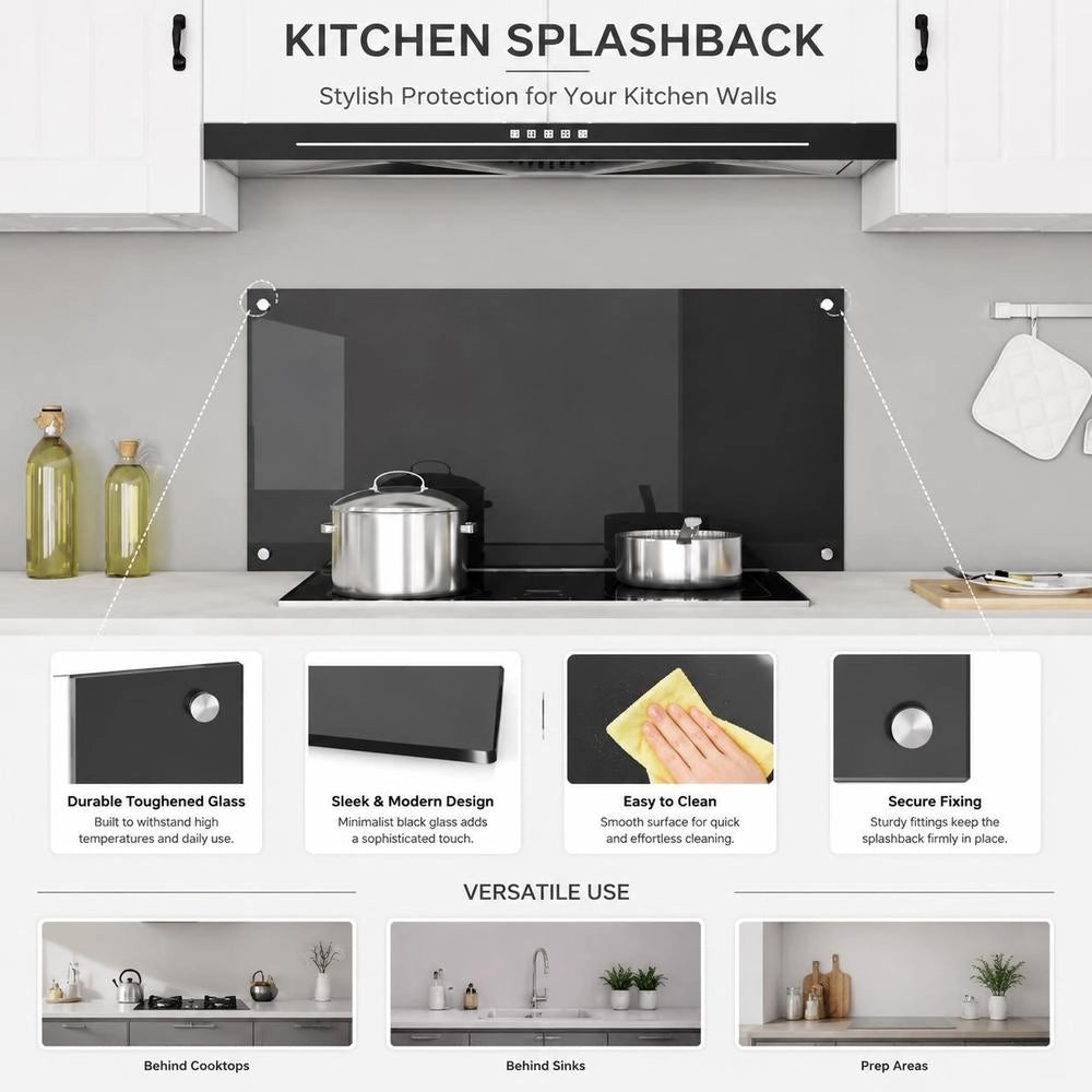Kitchen Backsplash Black 100x40 Cm Tempered Glass
