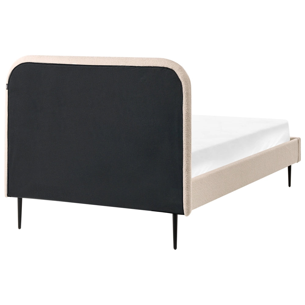 Letto beige bouclè tappezzeria doppia dimensione gambe dorate testiera con rete a doghe 120 x 200 cm design minimalista