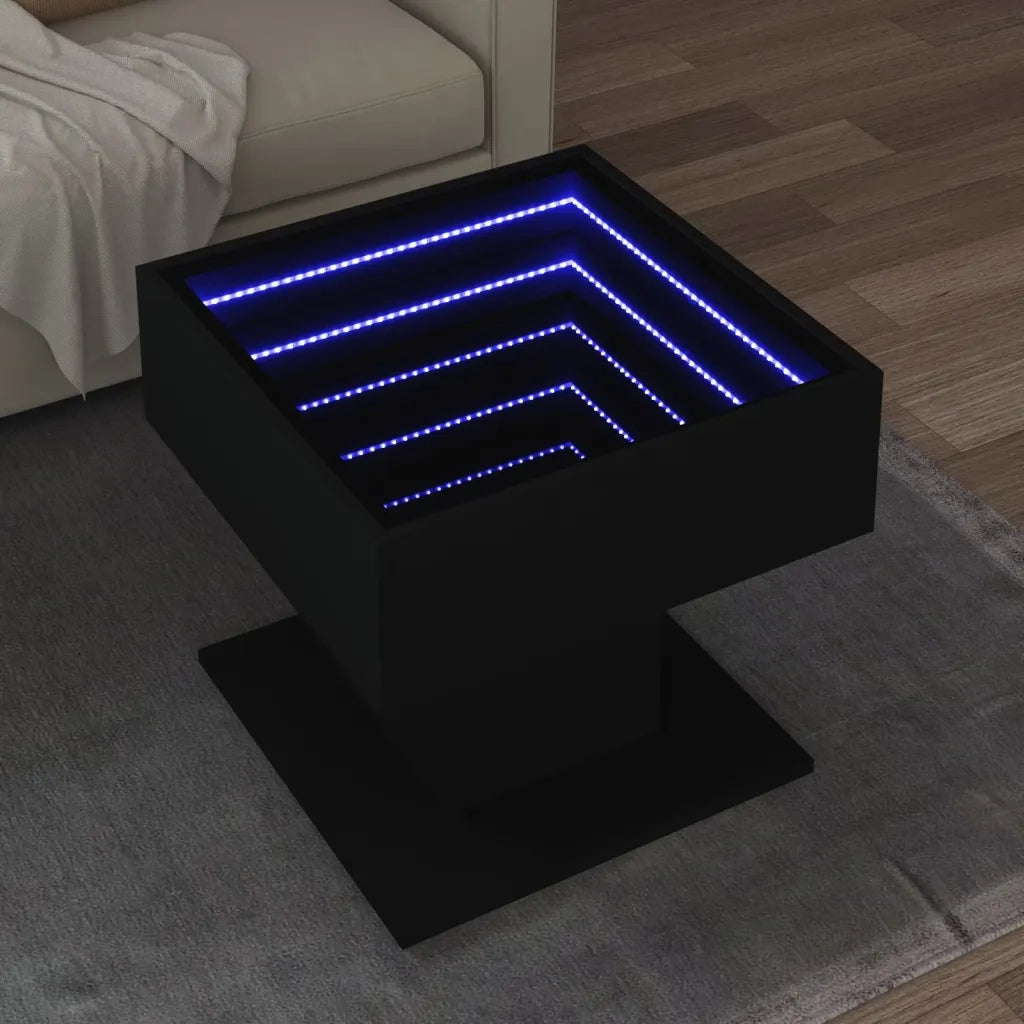 Tavolino salotto | Tavolino da caff¨¨ | Tavolino da Soggiorno con LED Nero 50x50x45 cm Legno Multistrato